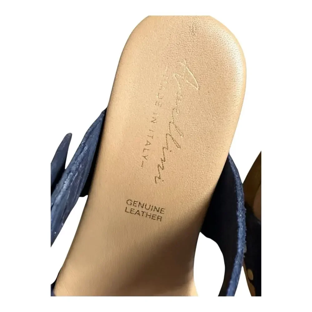Avellini Navy Suede Leather Wooden Heels Sandals Heels Size US 7.5 Made in Italy